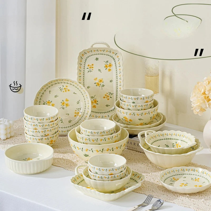 Dishes and Dishes Set Ceramic Bowls and Plates Binaural Bowls Ceramic Tableware Set Dinner Set Pratos De Jantar Teller Prato   1.0   1 Review   ౹   2 sold