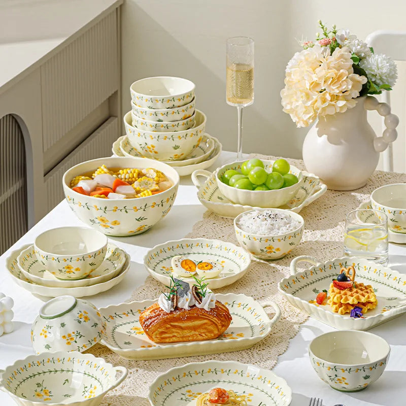 Dishes and Dishes Set Ceramic Bowls and Plates Binaural Bowls Ceramic Tableware Set Dinner Set Pratos De Jantar Teller Prato   1.0   1 Review   ౹   2 sold