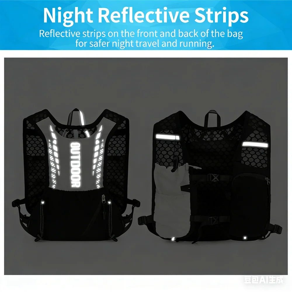 Reflective Running Hydration Vest Cycling Backpack for Outdoor Sports Climbing Hiking Mtb Road Bike - Adjustable Vest Bag