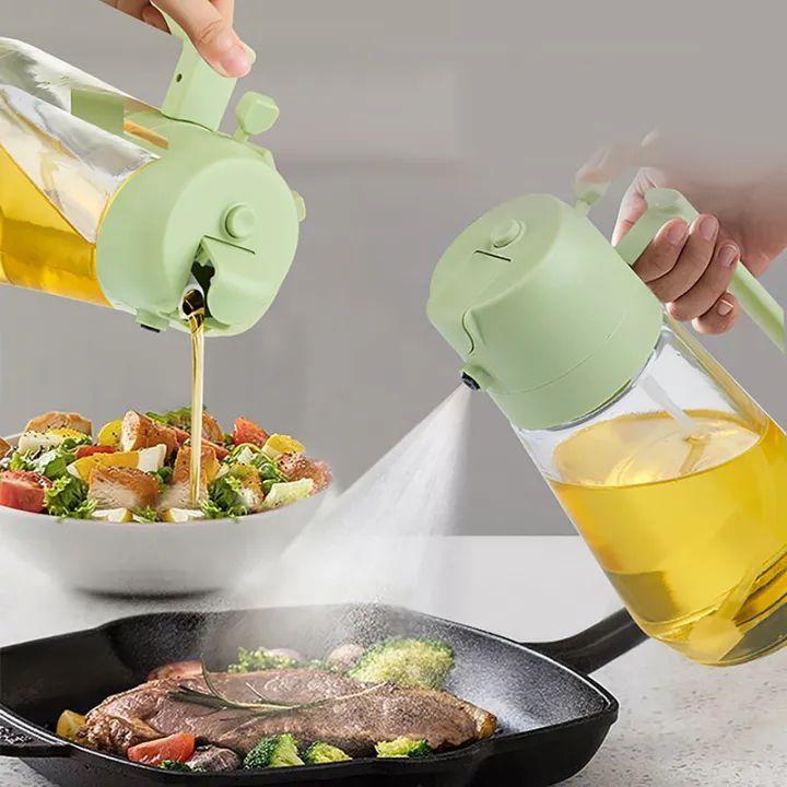 2 in 1 Oil Sprayer Glass Bottle For Cooking Anti Leakage Olive Oil Storage Bottle For BBQ Air Fryer Salad Steak Kitchen Supplies