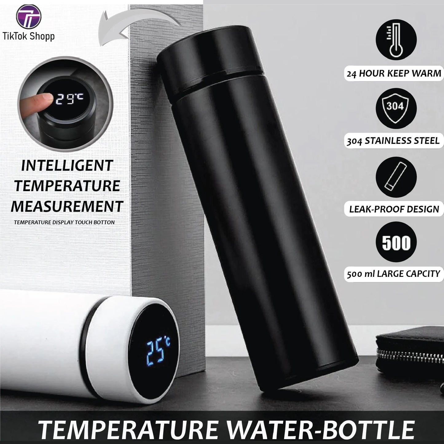 Smart Thermos Water Bottle LED Digital Temperature Water Bottle Display Stainless Steel Coffee Thermal Vaccum Mug Intelligent Insulation Cups Vacuum Flask Temperature Bottles
