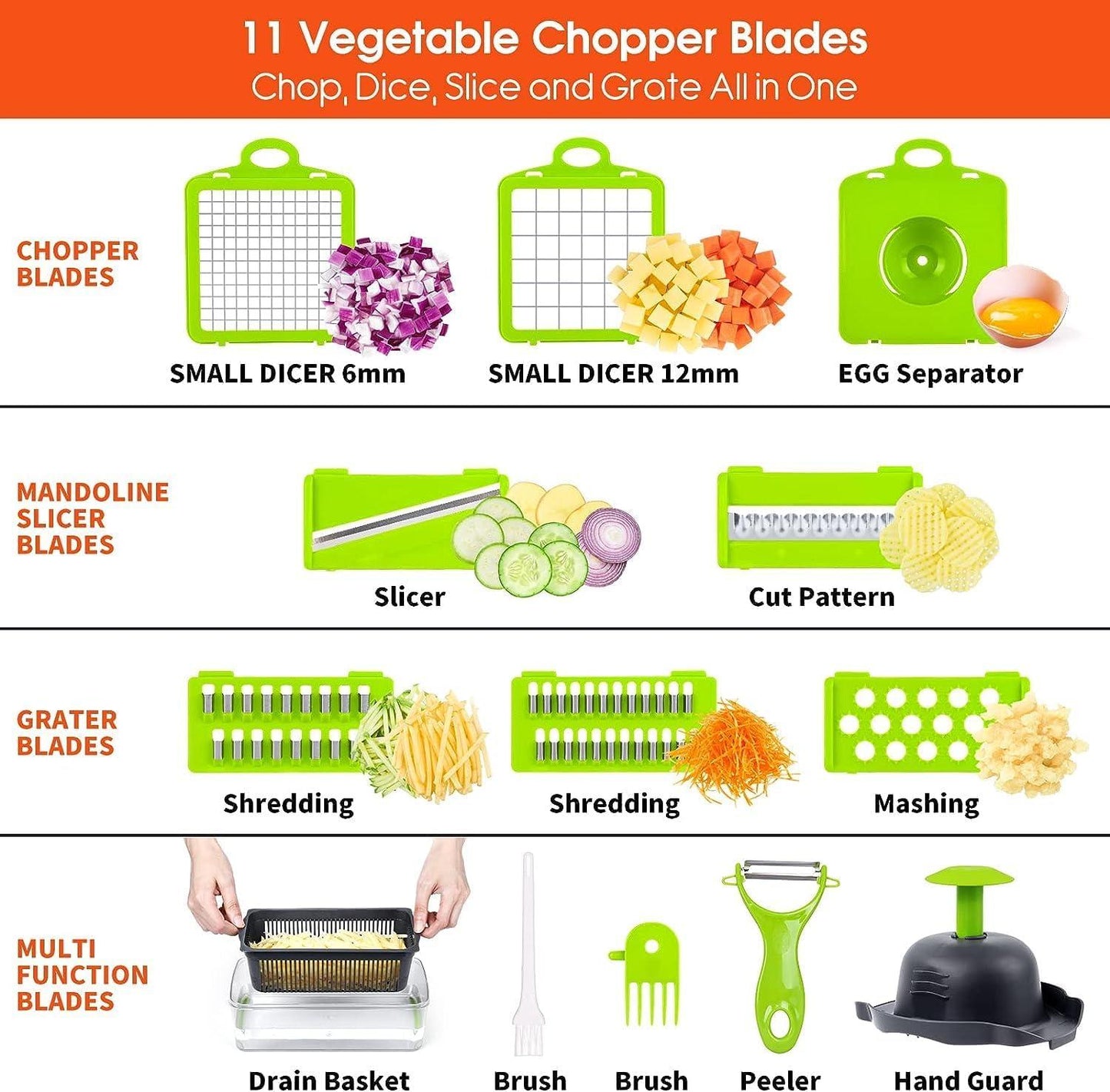 16 IN1 Mandoline Slicer Veggie Food Chopper Vegetable Cutter Tomato Carrot Grater Cheese French Onion Shredders Kitchen Tool