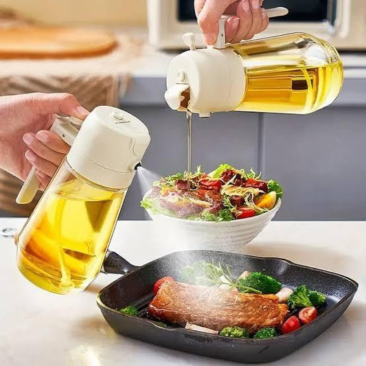 2 in 1 Oil Sprayer Glass Bottle For Cooking Anti Leakage Olive Oil Storage Bottle For BBQ Air Fryer Salad Steak Kitchen Supplies